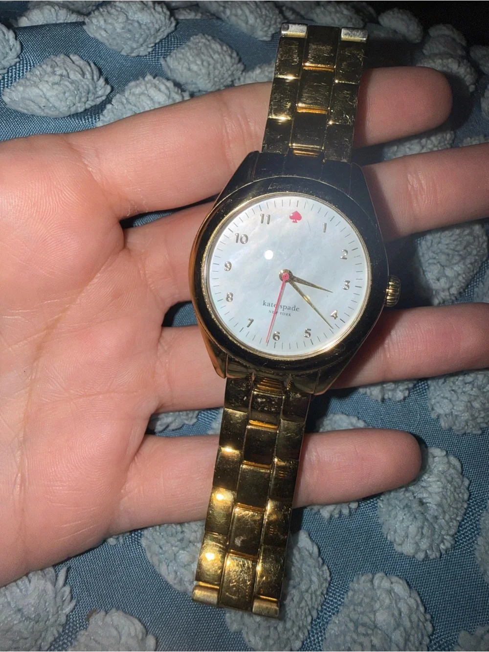 kate spade Gold-Tone Bracelet Watch with Mother-of-Pearl Dial and Red Accent